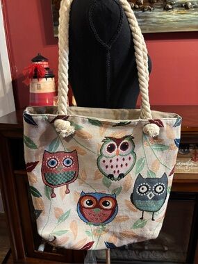 Canvas Owl Tote Bag in Multi-Color